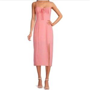 NWT Gianni Bini Maya Square Neck Tie Front Thigh High Slit Midi Dress Sz 4 #192C